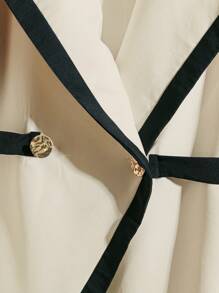Franclia Camicia elegante da donna in stile francese con colletto asimmetrico, bordatura a contrasto, maniche corte e cintura decorativa con fibbia