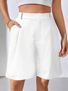 Siren Gaze 女士夏季编织休闲百慕大短裤 - 白色 - 查看 4