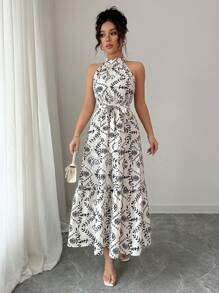 Elenzga 女士休闲植物印花假日无袖吊带裙 - 彩色 - 查看 6