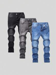 SHEIN Jungen Straßencoole Lässig Gewaschen Blaue Jeans