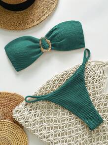 Swim Chiccia Women Springbreak Beach Wear Sexy Jacquard Fabric Halter Bikini Set With Metal Decor, Summer Outfits