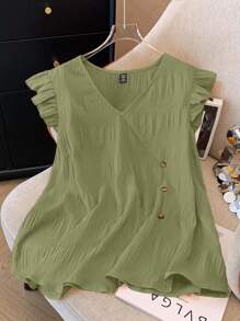 GlowEve CURVE 大码女式纯色 V 领迷你盖袖纽扣设计休闲衬衫