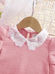 SHEIN Atasan Kasual Musim Panas Berkerah Peter Pan Warna Pink Lucu untuk Bayi Perempuan - Berwarna merah muda - View 4