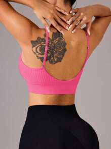 Gameset SHEIN Sport 纯色吊带运动文胸，简约时尚，适合夏季 - 玫紅色 - 查看 2