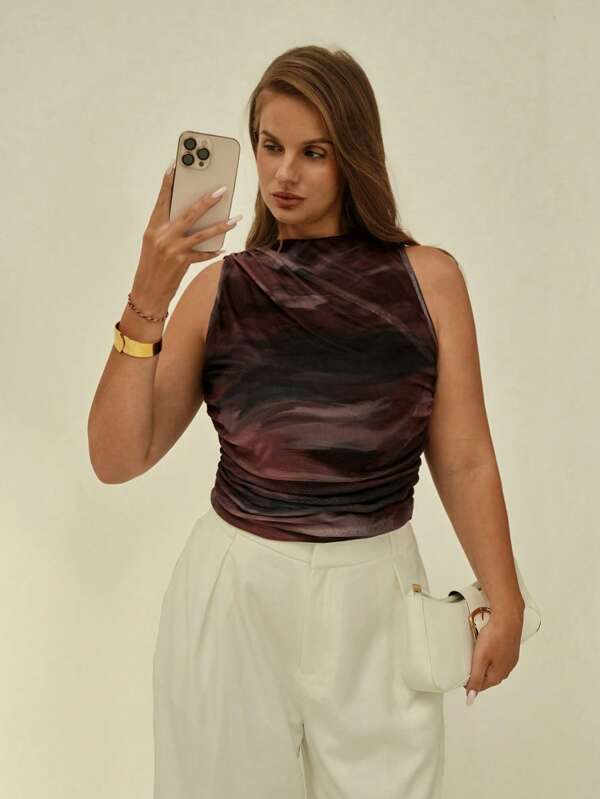 Auralis Plus Size Summer New Fashion Commuting Casual Elegant Music Festival Commuting Splicing Colorful Tie-Dye Tank Top