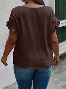 SHEIN Clasi Camicetta casual con volant sulle maniche, di colore solido, per donne taglie forti, estiva