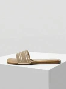 MOTF PREMIUM TWO-TONE SQUARE TOE FLAT SANDALS FOR CHRISTMAS - Champagne - View 4