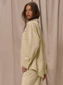MUSERA Camisa de manga larga con textura oversize, elegante ropa de playa bohemia romántica para vacaciones de y verano, ideal como cubreplaya para el aeropuerto - Amarillo - Ver 2