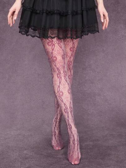 Goth Medias de encaje jacquard bicolor rojo rosa del Museo de Muñecas 2025/3/26