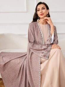 Al Najma Women's Elegant Conservative Arabic Abaya Robe With Retro Pattern, Modest - Brown - View 5