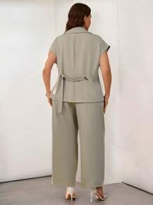 Firerie Große Größen Frühling/Sommer bequemer, legerer, eleganter Büro-/Pendler-Modernejacke mit Metallknöpfen mit Kurzarm und gerades Bein Anzug Hosen Set