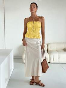 Siren Gaze Women Ruffle Hem Sleeveless Tank Top, Summer - Yellow - View 4