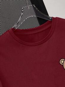 SHEIN Tricou cu mânecă scurtă cu imprimeu urs sport casual pentru băieți de mărime Plus