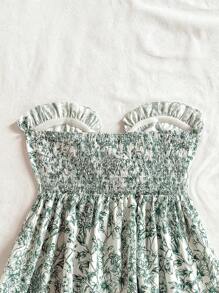 Soleia Vacation Casual Tie-Up Cinched Waist Ruffle Hem Bandeau Top - Green - View 6