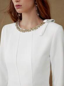 MOTF PREMIUM RHINESTONE DETAIL BOW DECOR DRESS - White - View 2
