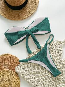 Swim Chiccia Women Springbreak Beach Wear Sexy Jacquard Fabric Halter Bikini Set With Metal Decor, Summer Outfits