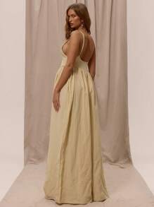 MUSERA 细肩带前开襟低腰褶皱阔腿连体裤春夏季假期优雅装扮波西米亚浪漫伊比沙岛亚麻感觉波西米亚春夏季假期优雅装扮春夏季可爱休闲度假婚礼宾客秋季约会之夜