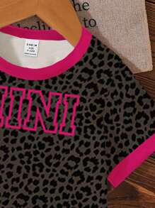SHEIN Baby Girl Casual Fashion Creative Leopard Print & Slogan Letter Graphic T-Shirt, Mommy And Me Matching (2 Pieces Sold Separately) - Multicolor - View 5