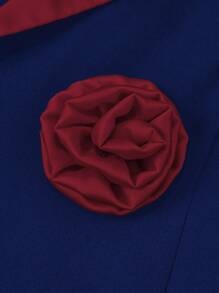 SHEIN Clasi Plus Size Women Rose Embellished Color Block 3/4 Sleeve Blazer & Long Pants Set, Elegant Office Wear - Multicolor - View 4