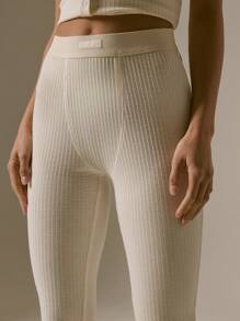 MUSERA Seam Detail Ribbed Leggings Vacation, Casual, Airport Thanksgiving - Cream - View 5