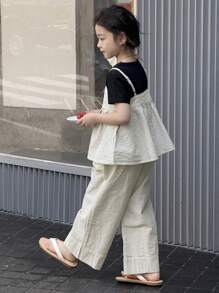 DAZY Young Girl Fall Clothes Girls (Small) T-Shirt Short Sleeve + Striped Camisole Casual Straight Leg Striped Long Pants 3 PiecesSet - White - View 5