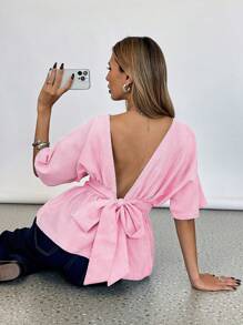 Siren Gaze 女士条纹扭纹后背短袖休闲衬衫