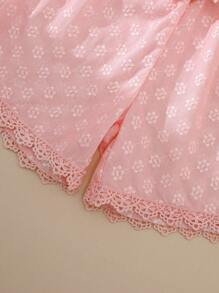 SHEIN French Sweet Style Girls Set, Pink Embroidered Blouse With Asymmetric Back And Ruffled Shorts, Cute & Fashionable For Spring/Summer - Pink - View 8