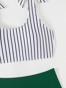 Swim Lushoire Bộ Bikini In (In Ngẫu Nhiên) - Đồ Bơi Sọc Camisole Và Quần Bơi Tam Giác Màu Trơn - Nhiều màu - Xem 4