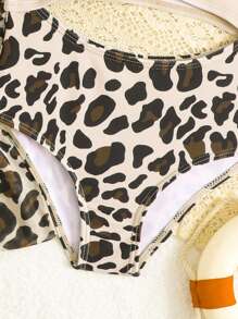 1pc Young Girl Printed One-Piece Swimsuit With Cover Up - Champagne - View 5