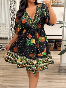 Breezaya Plus Size Women Floral Print Ruffle Sleeve Dress - Multicolor - View 1