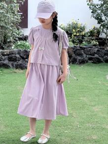 DAZY 2pcs/Set Tween Girl Casual Fall Outfit - Purple - View 7