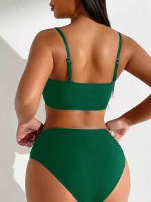 SHEIN Swim Conjunto de bikini de unicolor para playa y vacaciones - Verde militar - Ver 2
