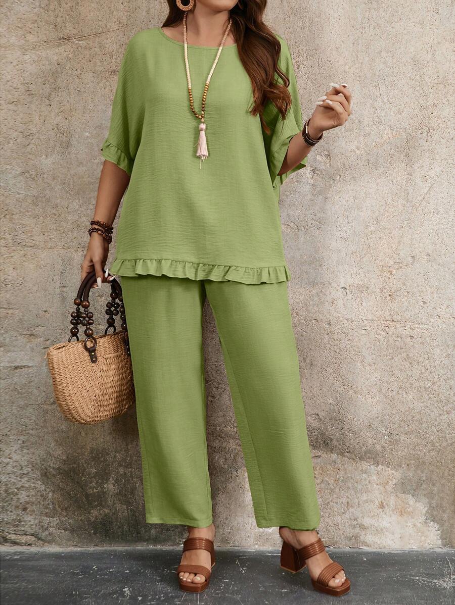 EMERY ROSE Vintage Countryside Texture Fabric Plus Size Women 2 Pieces ...