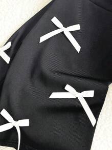 Tween 女童修身休闲简约中腰蝴蝶结装饰七分紧身裤 - 黑色 - 查看 5