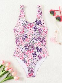 Teen Girl Ditsy Floral One-Piece Swimsuit, Casual For Holiday