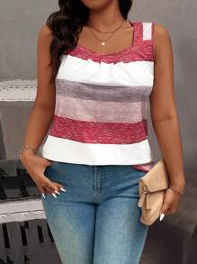 EMERY ROSE Plus Size Women Casual Contrast Stripe Tank Top - Multicolor - View 6
