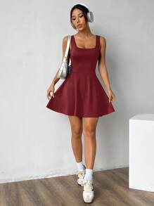 SHEIN EZwear Encore 红色针织无袖紧身连衣裤 - 酒紅色 - 查看 6