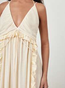 Maija Women's Elegant Solid Color Ruffle Strap Long Dress, Summer - Apricot - View 1