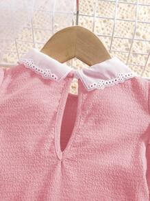 SHEIN Atasan Kasual Musim Panas Berkerah Peter Pan Warna Pink Lucu untuk Bayi Perempuan - Berwarna merah muda - View 3