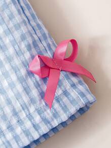 SHEIN Playful Pals Bộ 2 món áo và quần short thêu hoa và kẻ caro đáng yêu cho bé gái, thích hợp cho kỳ nghỉ hè, đi biển và hoạt động ngoài trời. - Màu xanh lam - Xem 3