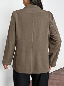 Firerie Plus Size Young Women Casual/Commute Plaid Textured Oversize Loose Fit Long Sleeve Blazer Jacket - Khaki - View 3