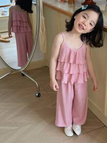 DAZY 2pcs/Set Young Girls Knit Vest And Long Pants Set, Summer - Pink - View 3