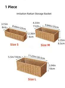 SHEIN Cesta de almacenamiento de ratán de imitación, caja de almacenamiento para mesa de té y control remoto, canasta para tentempiés, cesta de bambú estilo japonés, cesta de almacenamiento para el baño, portalápices - Multicolor - Ver 3