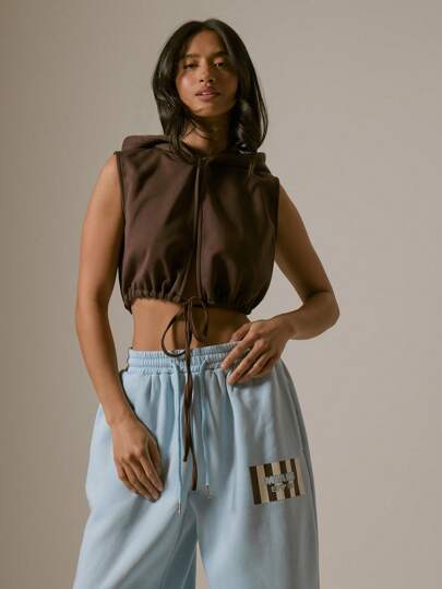 MUSERA Hooded Sleeveless Sweater Tie Detail Casual Cropped Jumper For Vacation, Airport