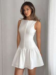 Firerie Damska letnia, elegancka, romantyczna, modna, seksowna, elegancka sukienka z dzianiny w kolorze białym, bez rękawów, na imprezę dla pań, na wakacje na plaży, na powrót do szkoły, na ukończenie szkoły, na romantyczne randki, na urodziny, na Wielkanoc, na brazylijski karnawał, na festiwale muzyczne, na wiosnę i lato, na ślub, na brunch, w stylu boho, w stylu wróżek - Biały - Zobacz 3
