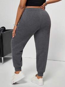 INAWLY Plus Size Women's Elastic Waist Drawstring Cuffed Jogger Pants Graduation,Back To School Outfits,Graduation,Teacher Outfits For Women,Back To School Fall Cloth For Women - Dark Grey - View 2