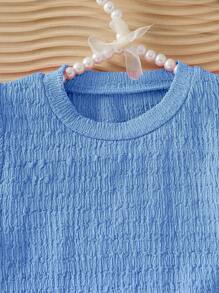 Girls Ruffle Design Short Sleeve Top And Pants Set - Blue - View 5