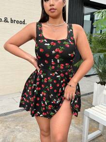 Solflare Plus Size Women Strawberry Sleeveless Casual Romper,Summer Clothes,Vacation Outfits Women - Black - View 3