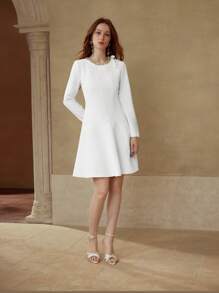 MOTF PREMIUM RHINESTONE DETAIL BOW DECOR DRESS - White - View 6