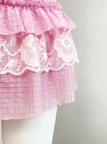 Elamini Women's Mini Ruffle Hem Textured Lace Skirt Shorts - Baby Pink - View 4